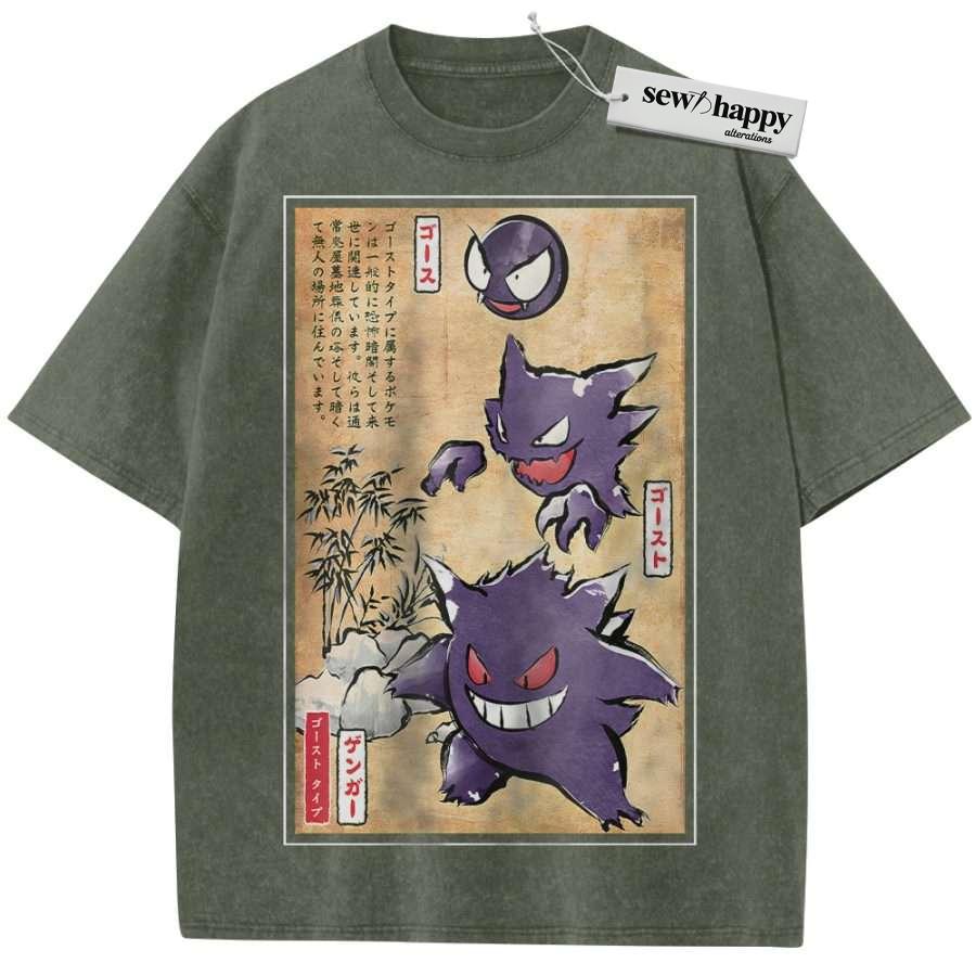 Wash Tee Gengar Shirt, Gatsly Shirt, Haunter Shirt, Pokemon shirt, Anime Shirt, Vintage Tee - Image 10