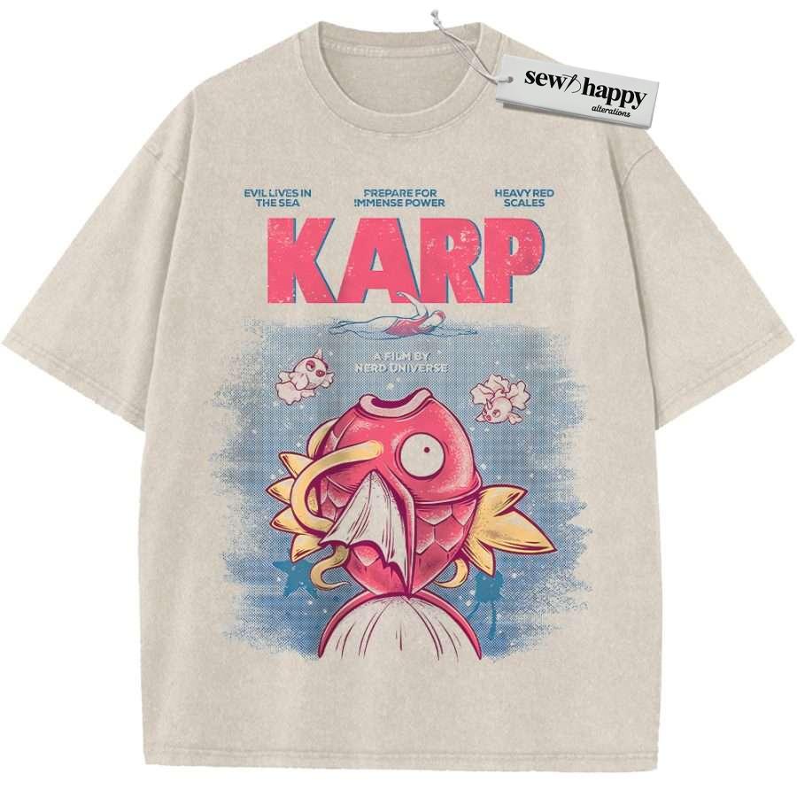 Wash Tee Jaws x Magikarp Shirt, Pokemon shirt, Anime Shirt, Vintage T-Shirt - Image 2